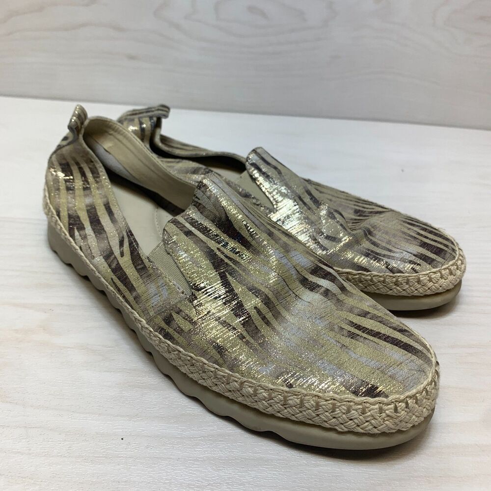The Flexx Chappie Sneakers Womens 7.5 Metallic Gold‎ Zebra Print Comfort Slip On